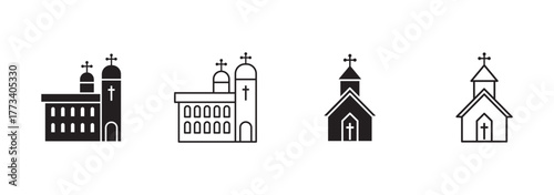 Church vector icons. Church building icon. Chapel symbols. Church silhouettes. Vector Illustration. EPS 10