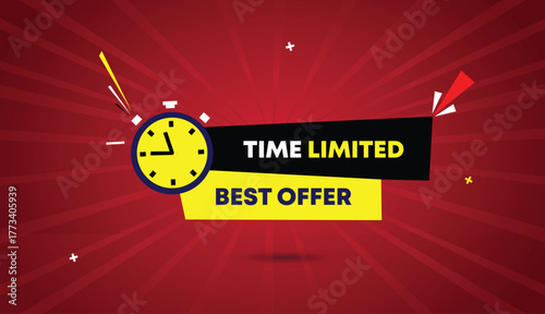 time limited yellow deep blue dark red gray black web banner best offer vector art template design badge label bold text sun shine light abstract business background creative modern shapes style