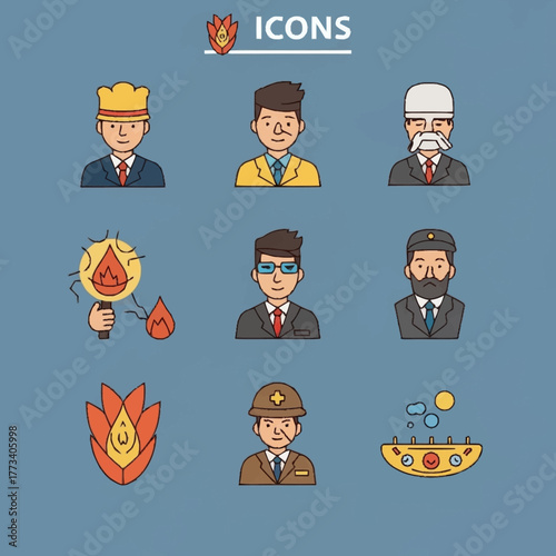 Collection of various icons depicting different professions and roles in society.