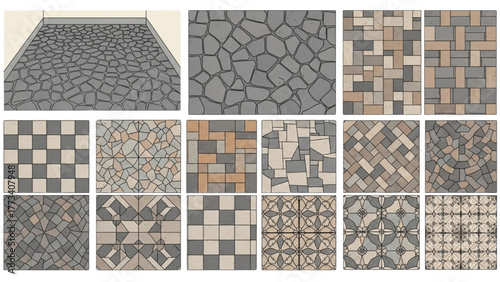 A diverse collection of seamless pavement and floor tile patterns for creative design projects