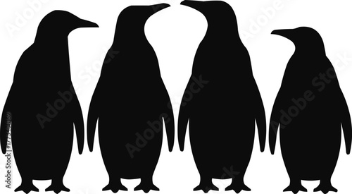 Penguin Silhouette Set  Four Standing Figures on White Background