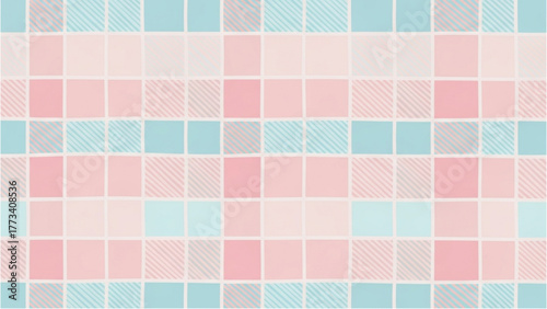 Gentle and Serene Seamless Block Pattern in Soft Muted Tones with Textured and Solid Square Elements for Design