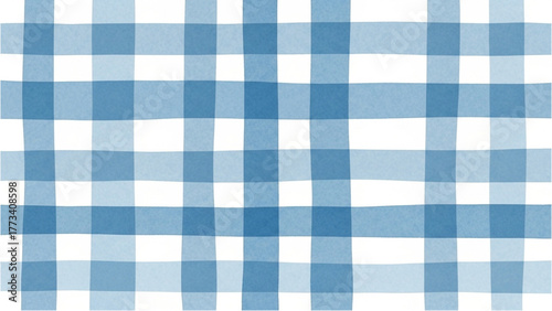 Simple blue watercolor gingham pattern with intersecting stripes on a white background