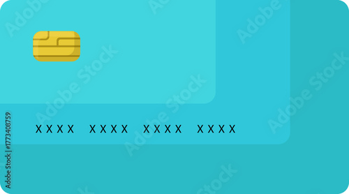 Modern teal credit card illustration with EMV chip and masked number for secure digital payments and financial transactions