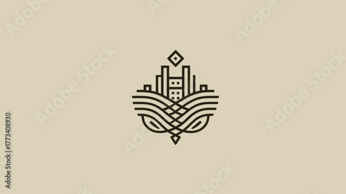 A bird's nest holding a small, geometric city icon instead of eggs.