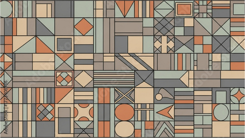 Abstract Geometric Patchwork Neutral Tones and Modern Design