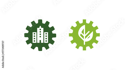 Two overlapping and interlocked circles, one containing a building, the other a leaf.