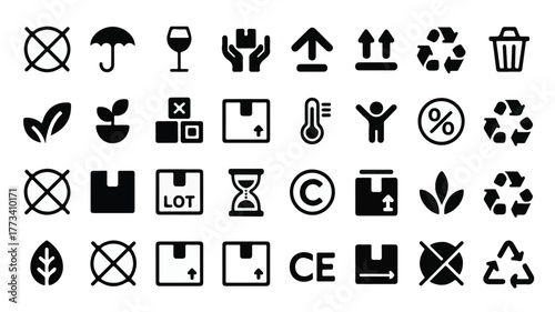 Shipping and Packaging Symbol Icons Set handle with care