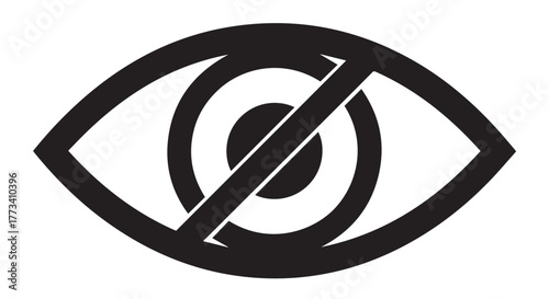 Black and white icon of an eye with a diagonal line through it, isolated on transparent background