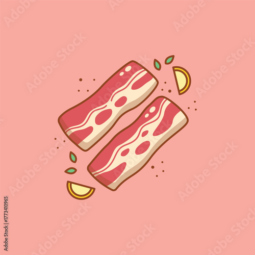 Cartoon Raw Pork Slice Meat Food Illustration