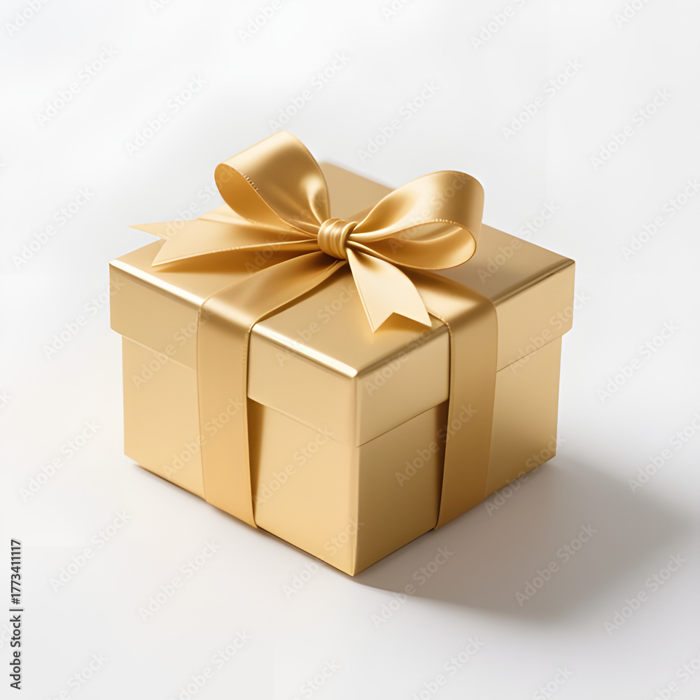 Fototapeta premium Golden Gift Box with Ribbon Isolated on White Background