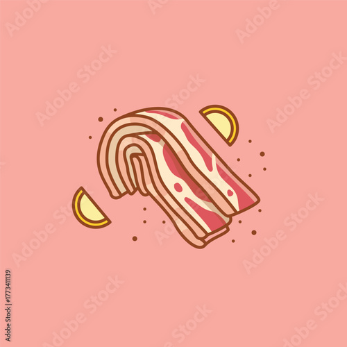 Cartoon Raw Pork Slice Meat Food Illustration