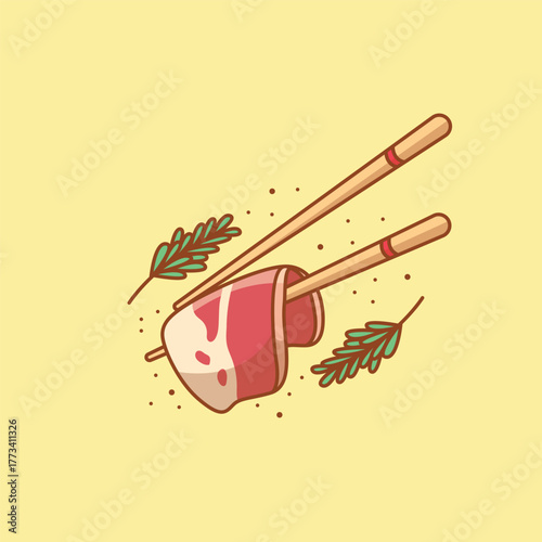 Cartoon Raw Pork Slice Meat Food Illustration
