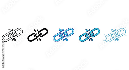 Broken chain link icons representing disconnection or a broken connection isolated on transparent background