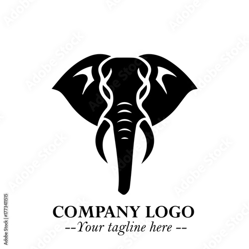 Head of Elephant Logo Company in Black on the White Background with Elegant Modern Design