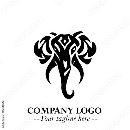 Head of Elephant Logo Company in Black on the White Background with Elegant Modern Design