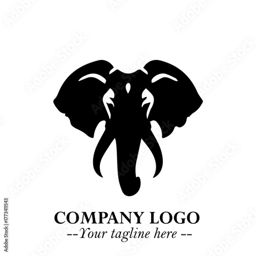 Head of Elephant Logo Company in Black on the White Background with Elegant Modern Design