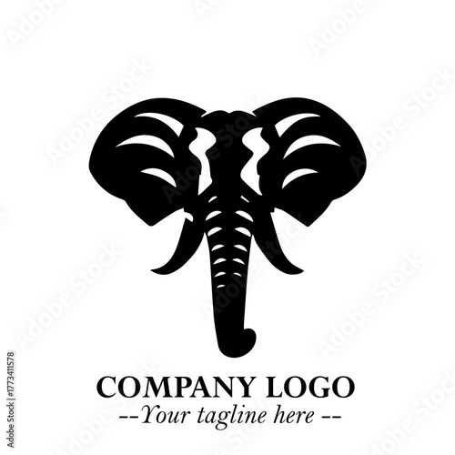 Head of Elephant Logo Company in Black on the White Background with Elegant Modern Design