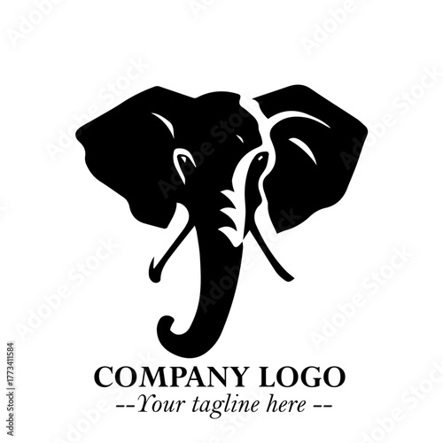 Head of Elephant Logo Company in Black on the White Background with Elegant Modern Design