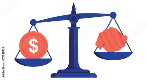Balance scale with dollar coin on one side and orange shirt on the other, isolated on transparent background