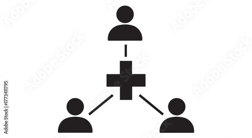 Three people connected by a plus sign, isolated on transparent background