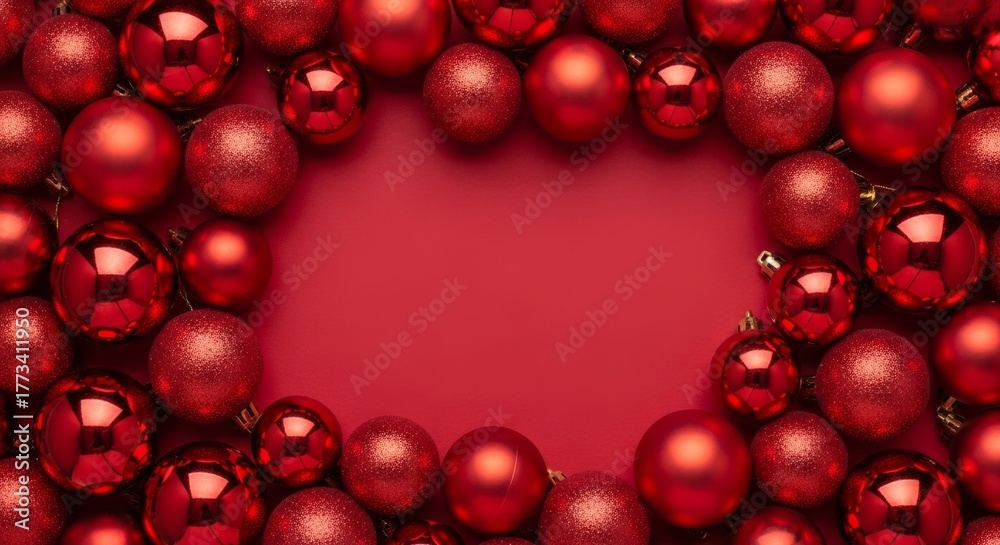 Obraz premium Red Christmas Ornament Frame Background