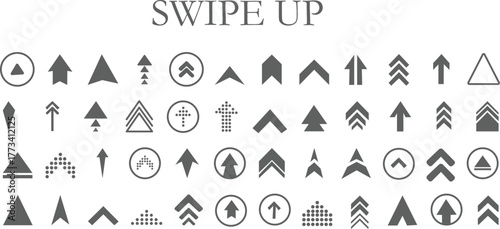 Swipe icon set. Swipe up arrow icons. Arrow buttons for social media. Scroll pictogram. Web icons. Vector illustration. Concepts for Web and Mobile Applications Blue color.