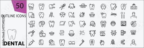 Dental Clinic Line Icons Set ,Oral Care and Dentistry Outline Vector Collection