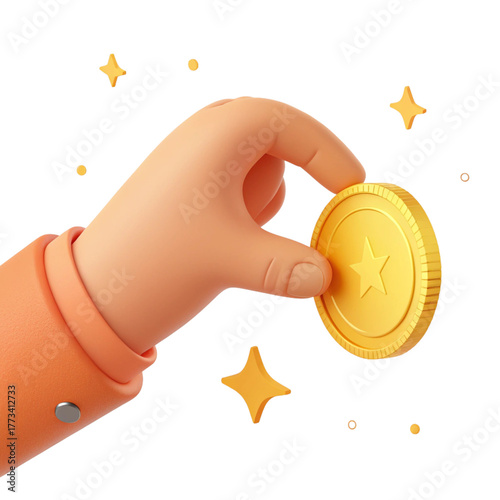 Hand Holding Gold Coin – 3D Financial Success Illustration
