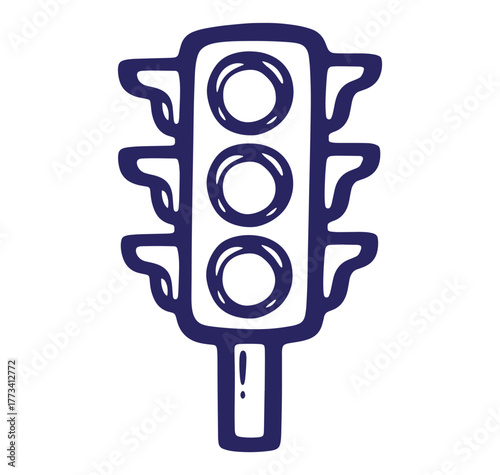 Hand drawn illustration of a blue traffic light signaling on a white background