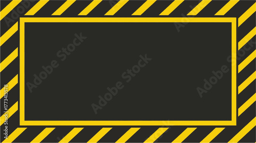A striking black rectangle is framed by a vivid yellow border and hazard stripes, creating a bold and attention-grabbing design element for various applications.