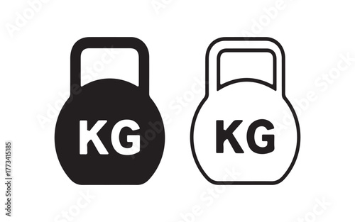 Two kettlebell icons one black and one white showing kg weight isolated on white background