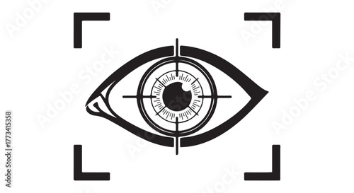 Stylized eye icon with crosshairs, representing focus or surveillance isolated on transparent background