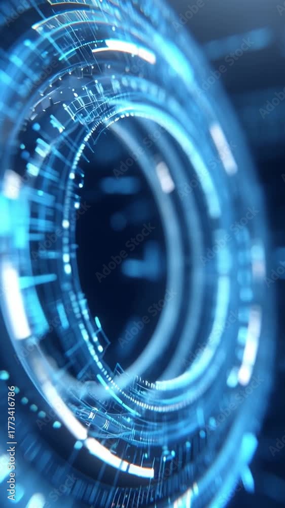 Futuristic hud interface glowing blue loop design showcasing advanced technology elements digital environment creating dynamic immersive visual experience with circular abstract glowing effects