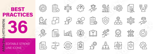 Best practices icon set. Editable line icons. Vector illustration.