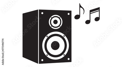 Speaker with musical notes isolated on transparent background