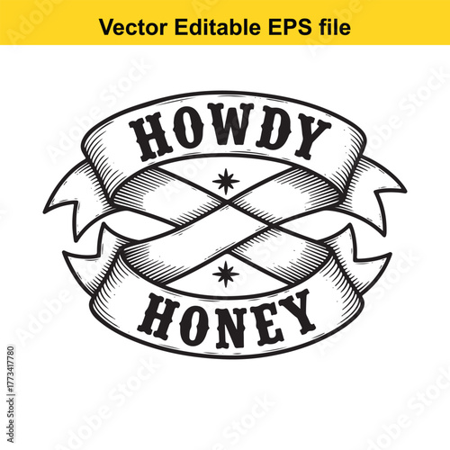 Howdy honey oval ribbon banner with stars