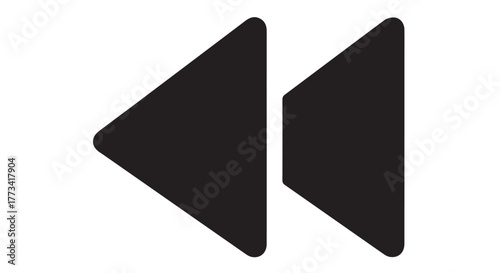 Black rewind icon with two leftpointing triangles, isolated on transparent background