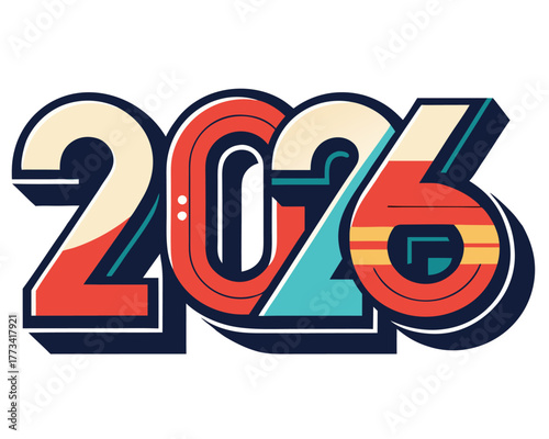 2026 New Year Typography Vector, Bold Modern Number Design Illustration