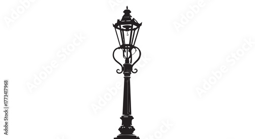Silhouette of an ornate vintage street lamp, isolated on transparent background