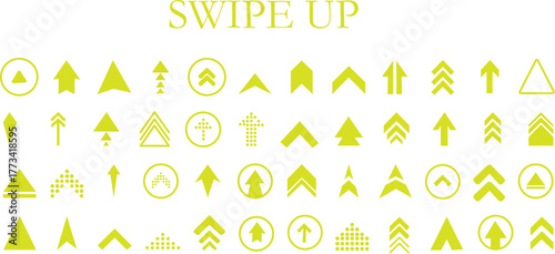 Set swipe up arrows icons. Different black arrows sign upwards. Scroll or swipe up. Graphic vector elements for web, applications, infographic, social media. Collection of swipe up icons arrows