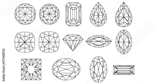 Diamond cuts and shapes illustration isolated on transparent background