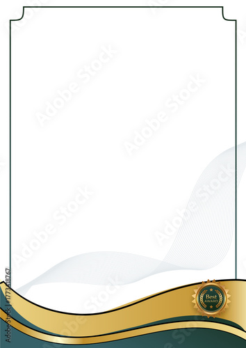 Elegant Certificate Border with Gold and Teal Waves.