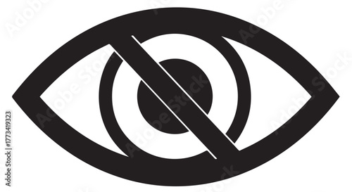 Stylized eye symbol with a diagonal line, indicating no vision or blindness isolated on transparent background