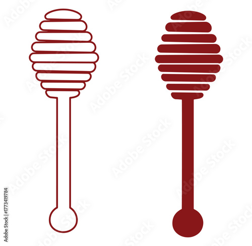 Illustration of honey dippers in outline and filled styles against a white background