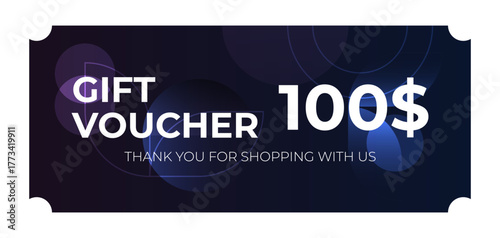 $100 gift voucher with a geometric design. Abstract gradient coupon template for promotions, sales, and campaigns