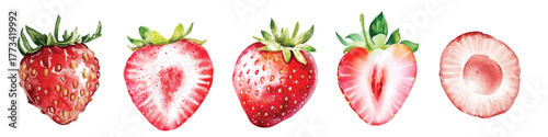 watercolor strawberry berry branch with green leaves illustration hand drawn berries clipart