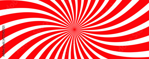 Vibrant red and white radial sunburst pattern with converging lines creating a bold optical and geometric visual effect.