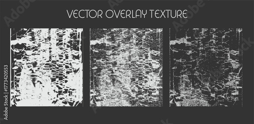 modern different types of overlay texture(paint, old, dust, cracks and other). monochrome vector collection for grunge, vintage effects.