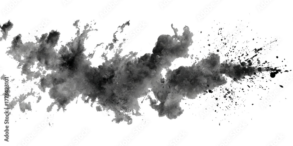 Obraz premium Abstract black ink splat and paint grunge splash vector illustration design .splatter stain texture silhouette and liquid spot drop creating dirty pattern art .